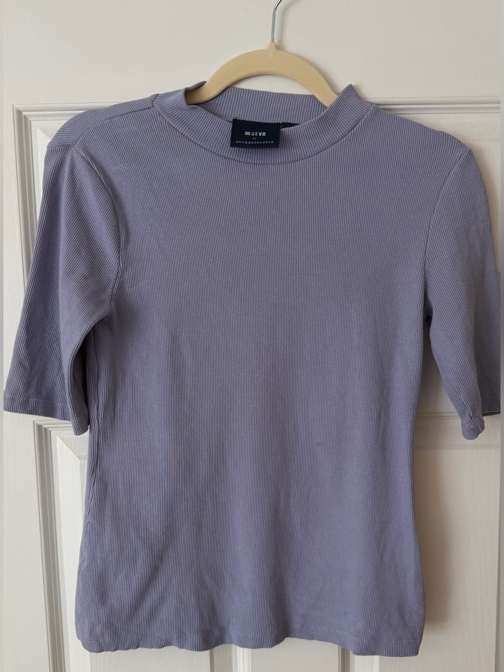 Anthropologie Maeve Ribbed Mock Neck Top XS Lavender Short Sleeve - Picture 2 of 5